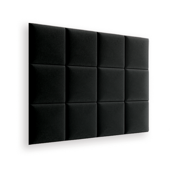 Zestaw 12x Panele Tapicerowane 30x30 cm Wezgłowie Gładkie Kwadrat Czarny