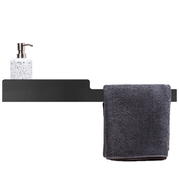 Biała półka łazienkowa Naomi 60 cm z uchwytem na ręcznik - szkło lacobel czarny