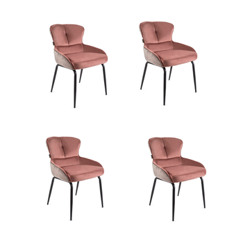 Krzesło tapicerowane, fotel Milano velvet pudrowy róż - 4 sztuki
