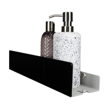 Szara półka łazienkowa ISLA 40cm lacobel czarny