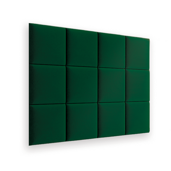 Zestaw 12x Panele Tapicerowane 30x30 cm Wezgłowie Gładkie Kwadrat Butelkowy ZIelony