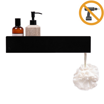 Samoprzylepna czarna półka łazienkowa pod prysznic, lustro, nad wannę, ISLA