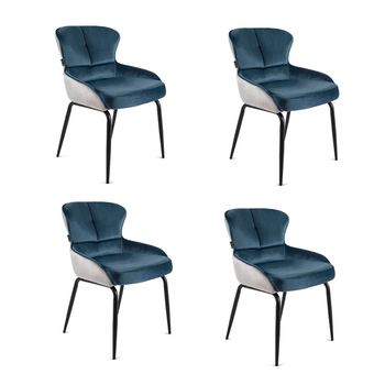 Krzesło tapicerowane, fotel Milano velvet niebieski - 4 sztuki