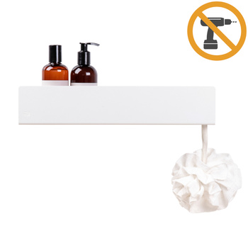 Samoprzylepna biała półka łazienkowa pod prysznic, lustro, nad wannę ISLA